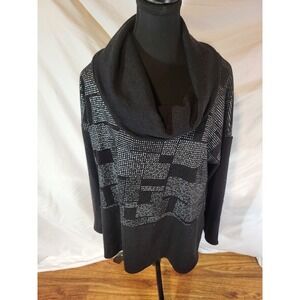 Michael Tyler Size XL Black Cowl Neck Sweater With Silver Geometric Details